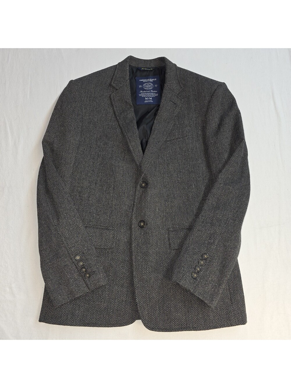 American Eagle Mens Legendary Blazer Jacket Size M Herringbone Gray Tweed Coat
